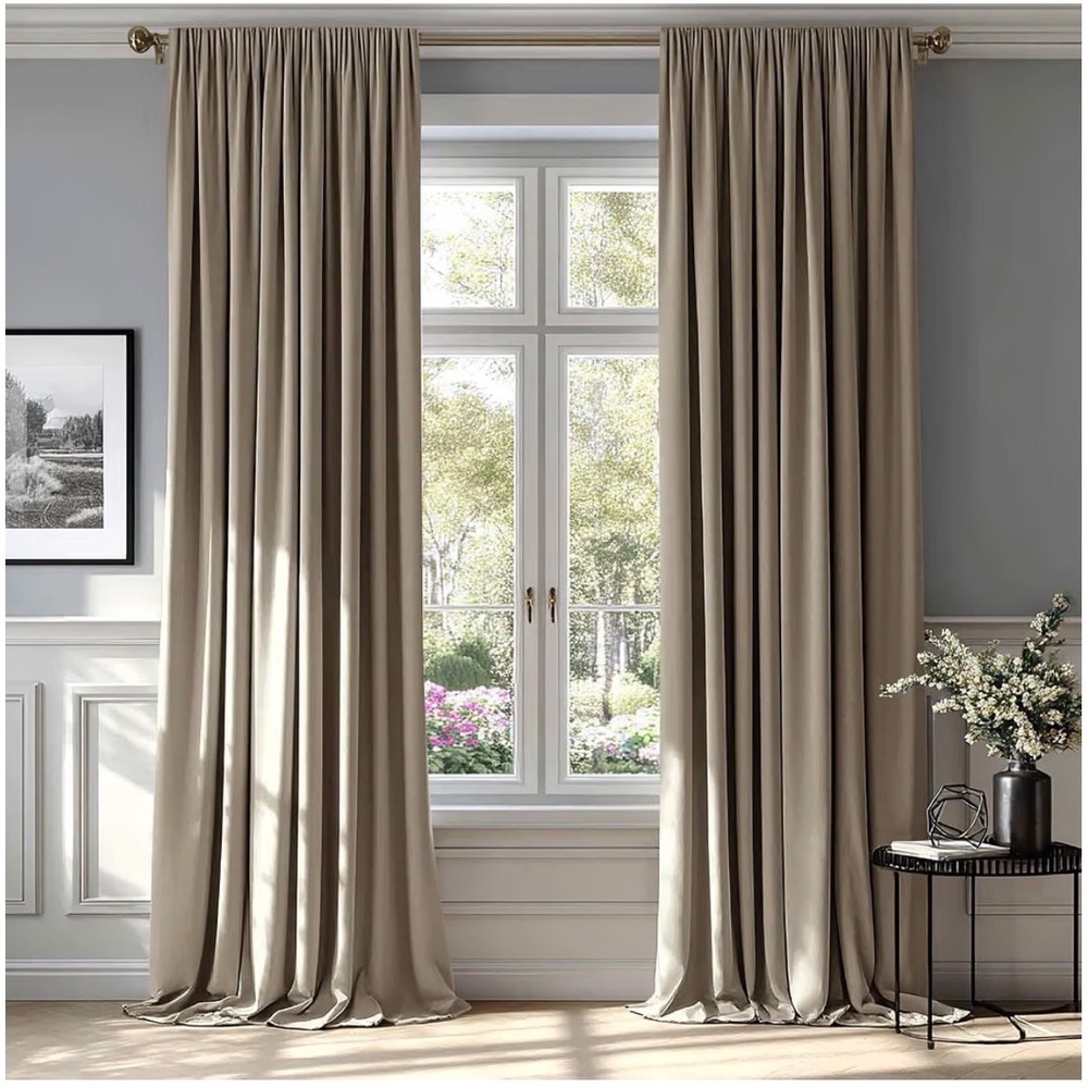 MIULEE Taupe Blackout Velvet Curtains 2 Panels 52"x 84" Room Darkening Drapes